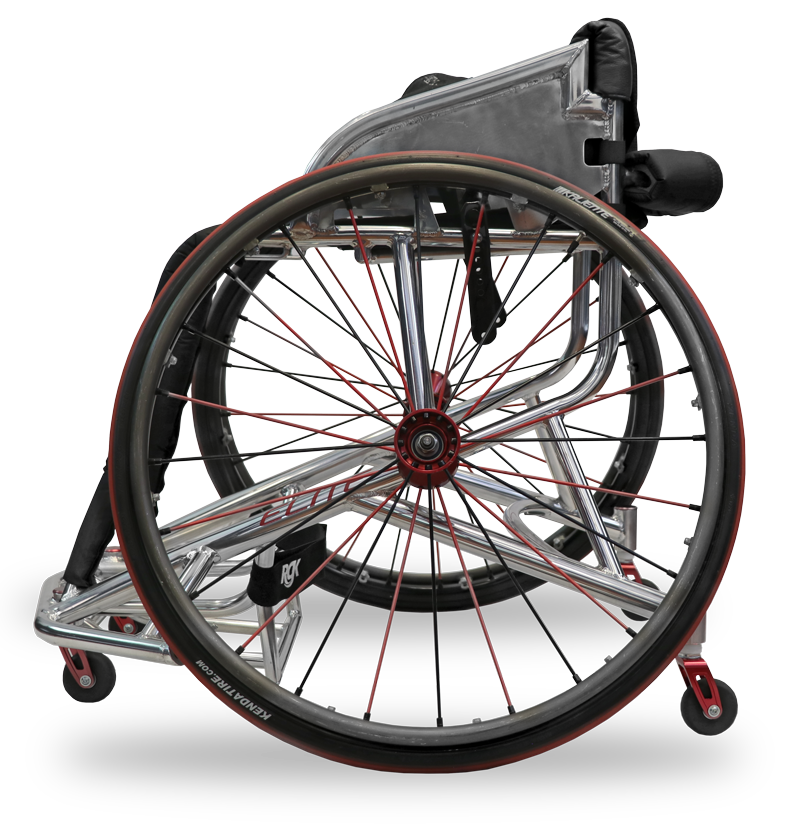 rgk elite Wheelchair with a focus on the wheel structure on a white background