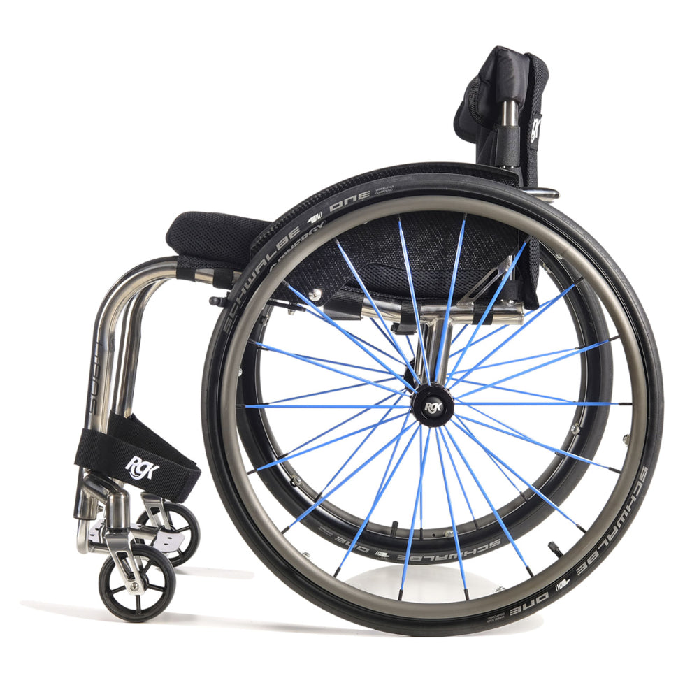 Wheelchair with blue spokes on a white background rgk sub 4
