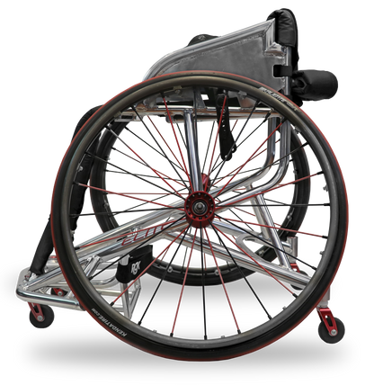 rgk elite Wheelchair with a focus on the wheel structure on a white background
