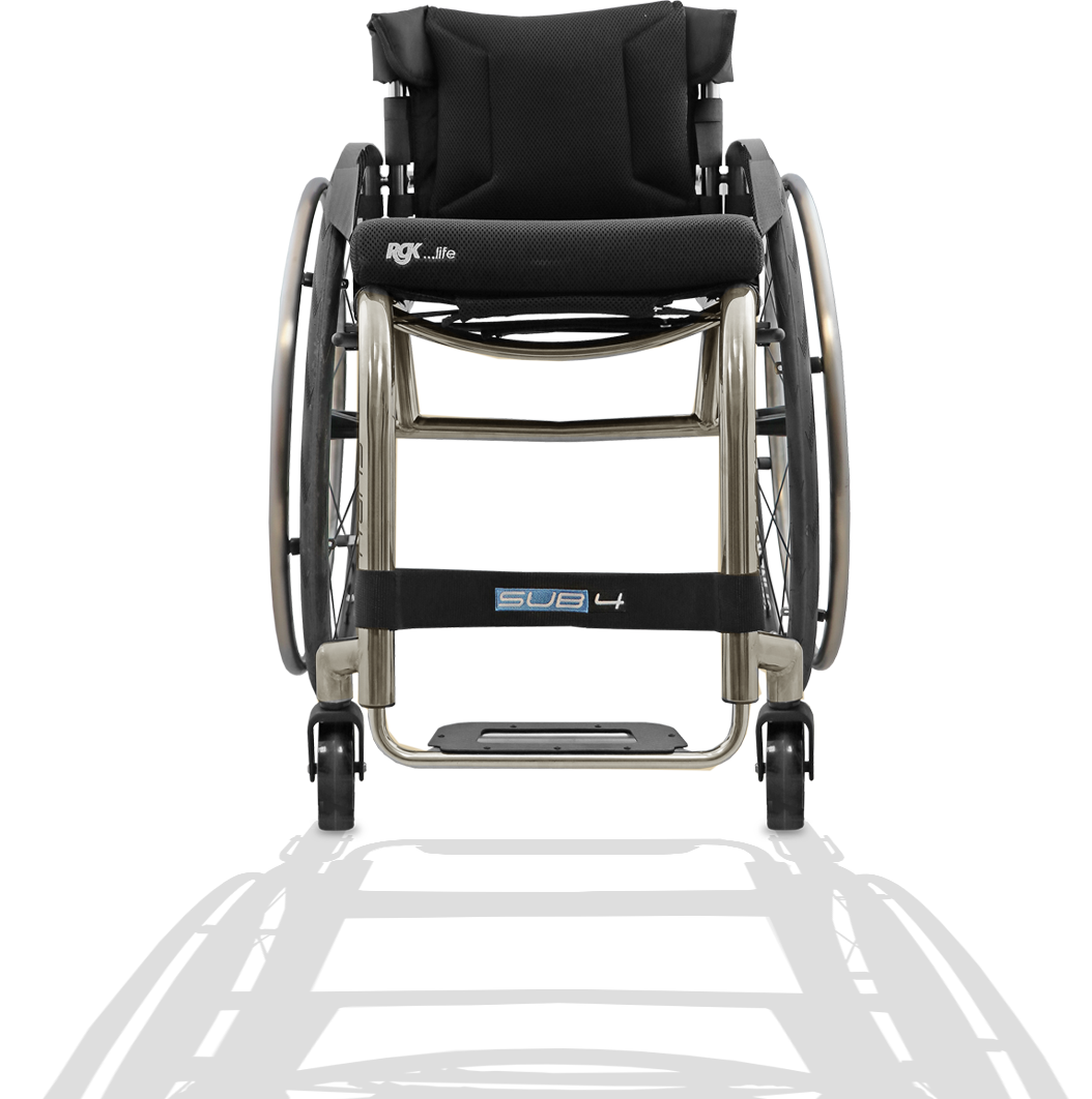 Wheelchair with 'RGK Lite' and 'SUB 4' branding on a white background