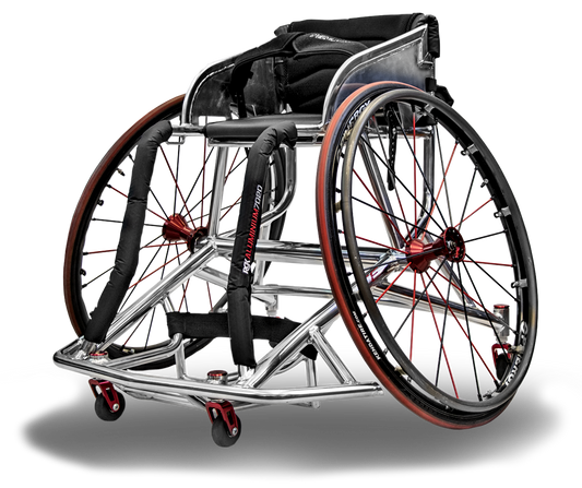 rgk basketball elite Wheelchair with metallic frame and red accents on a white background