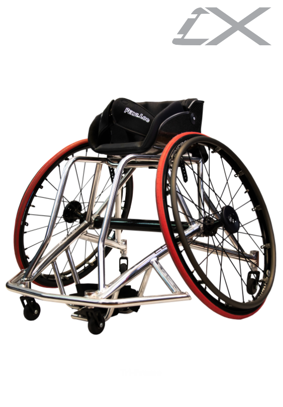 Wheelchair with red wheels on a white background, featuring the brand logo. rgk elite cx
