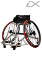 Wheelchair with red wheels on a white background, featuring the brand logo. rgk elite cx