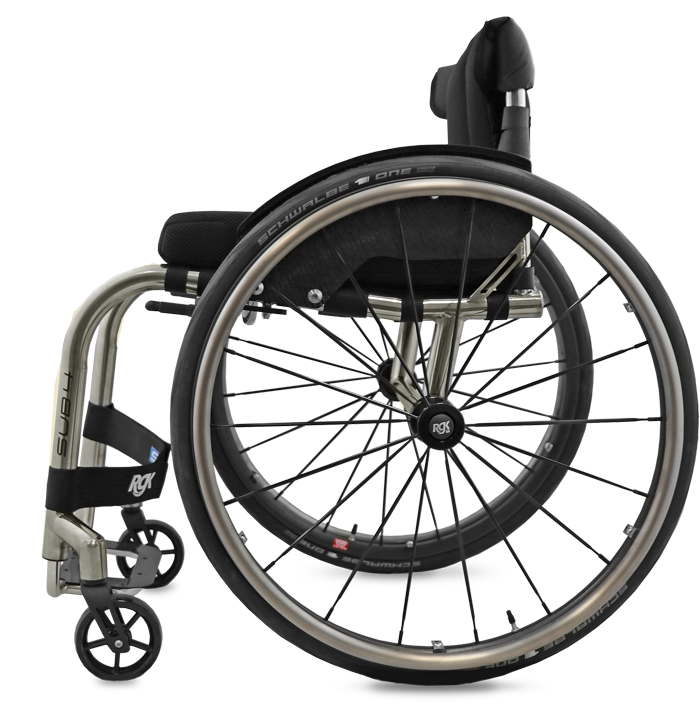Wheelchair with black seat and silver frame on a white background sub 4