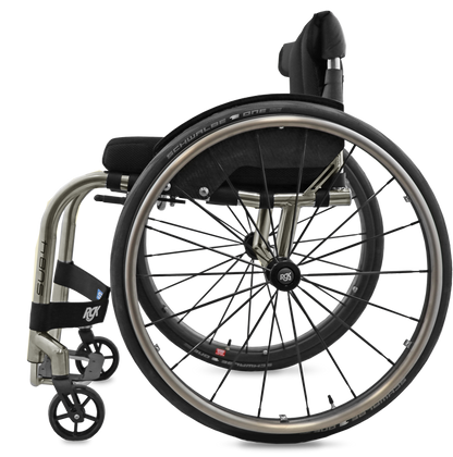 Wheelchair with black seat and silver frame on a white background sub 4