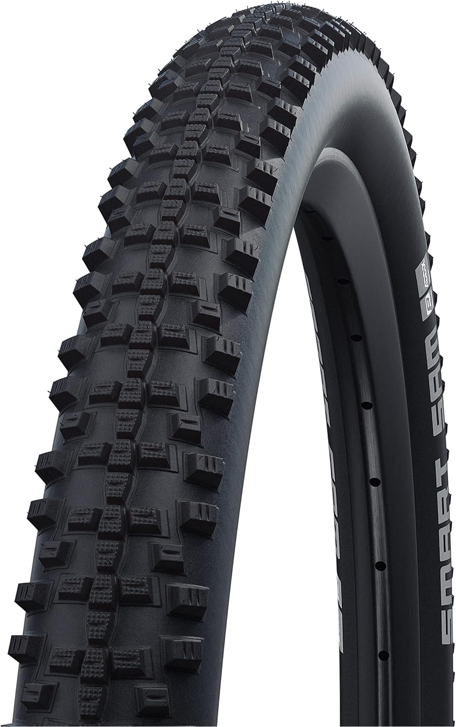Close-up of a black wheelchair tyre with tread pattern on a white background 24" Schwalbe smart sam