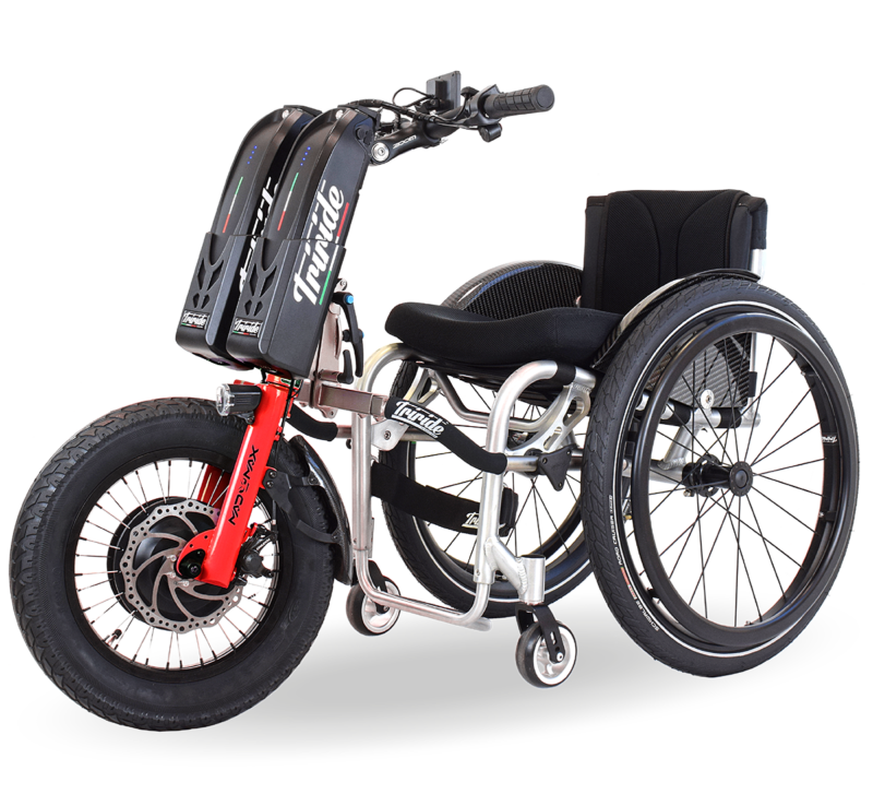triride mad max red attached to wheelchair