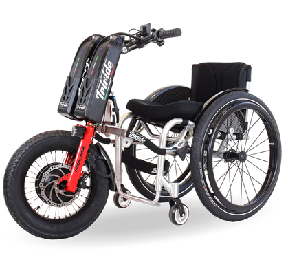 triride mad max red attached to wheelchair