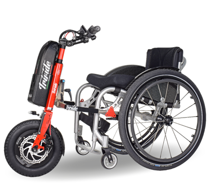 special compact ht in red triride attached to wheelchair 