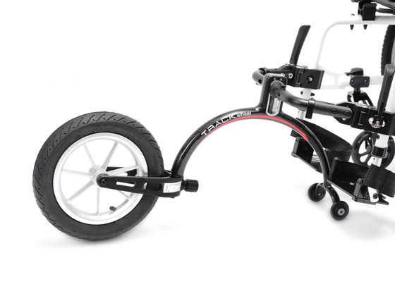 Track wheel wheelchair attachment double arm open