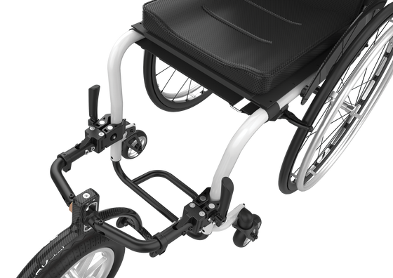 Track wheel wheelchair attachment double arm attach