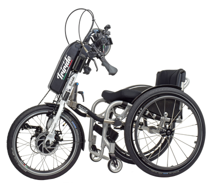 Tribike Triride E Hybrid Power Assist hand cycle attachment for wheelchairs