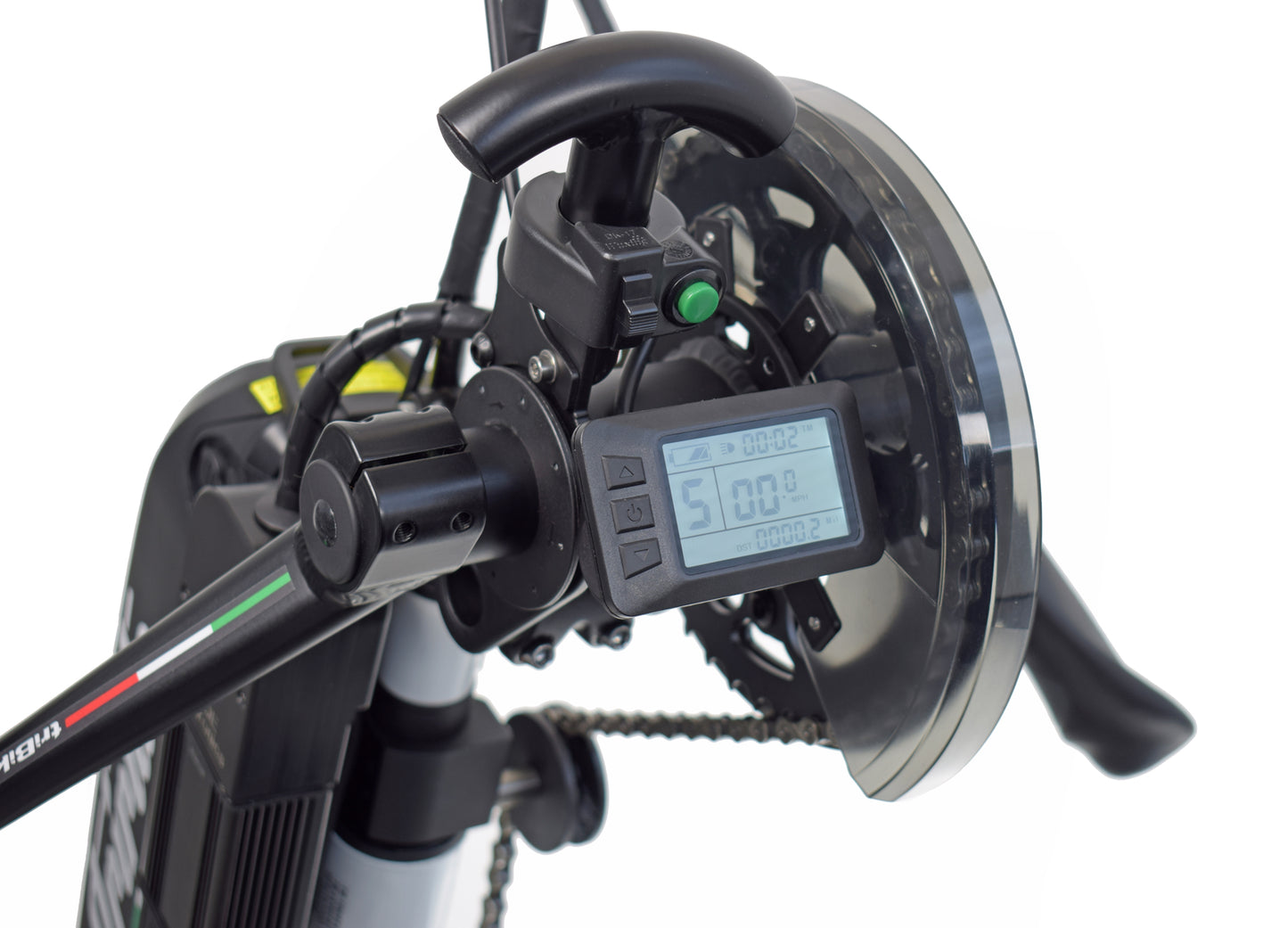 Tribike Triride E Hybrid Power Assist hand cycle attachment for wheelchairs display