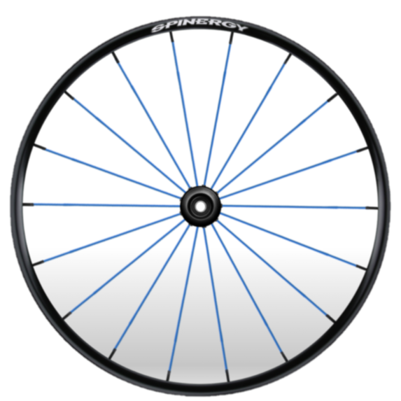 Blue spoke black hub spinergy wheel