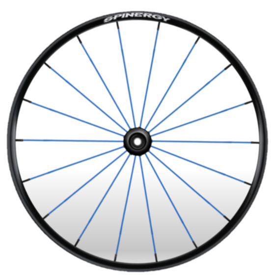 Blue spoke black hub spinergy wheel