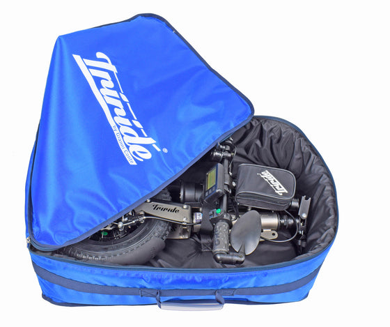 Triride Foldable power assistance for wheelchair users in bag