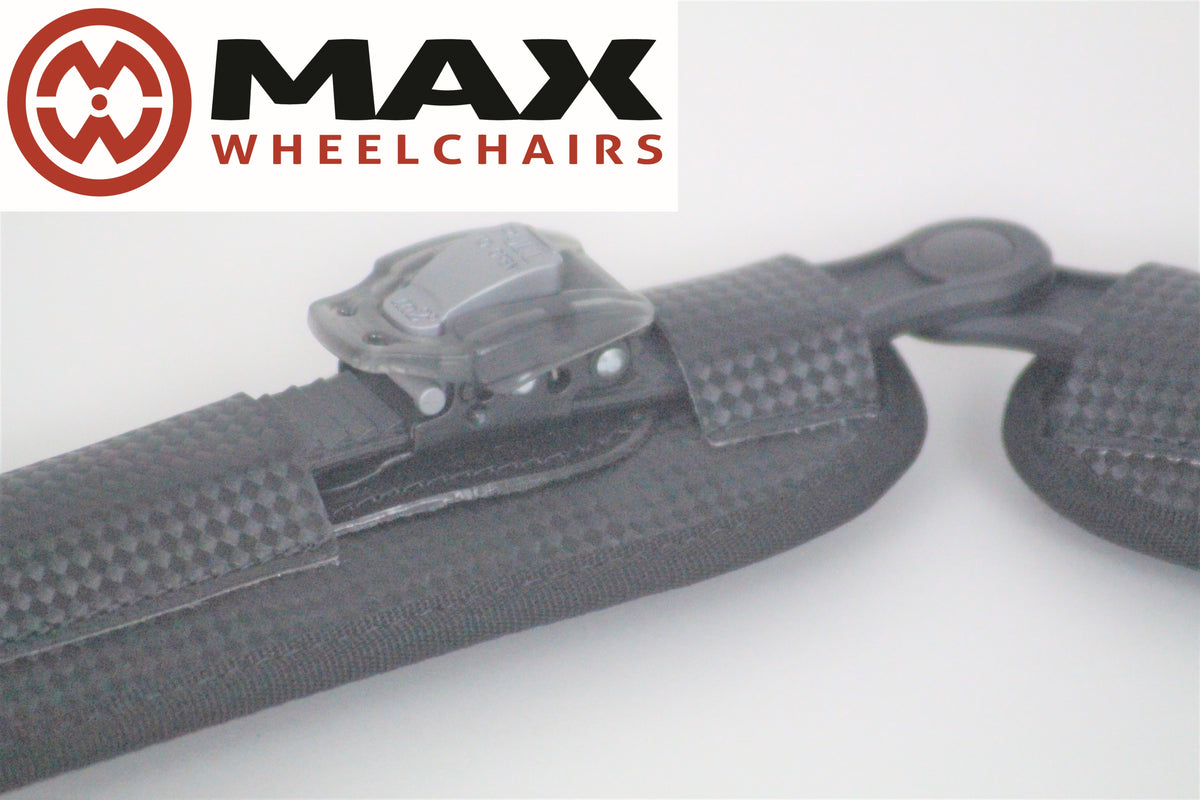 M2 padded Double Ratchet (hip) straps for everyday and wheelchair sports use showing fastening on white background
