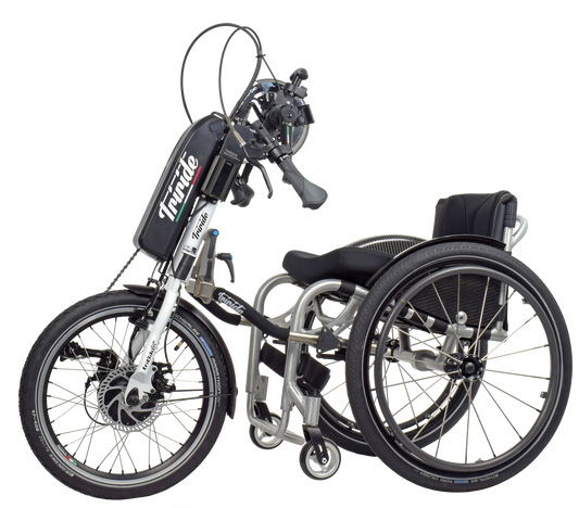 Tribike Triride E Hybrid Power Assist hand cycle attachment for wheelchairs