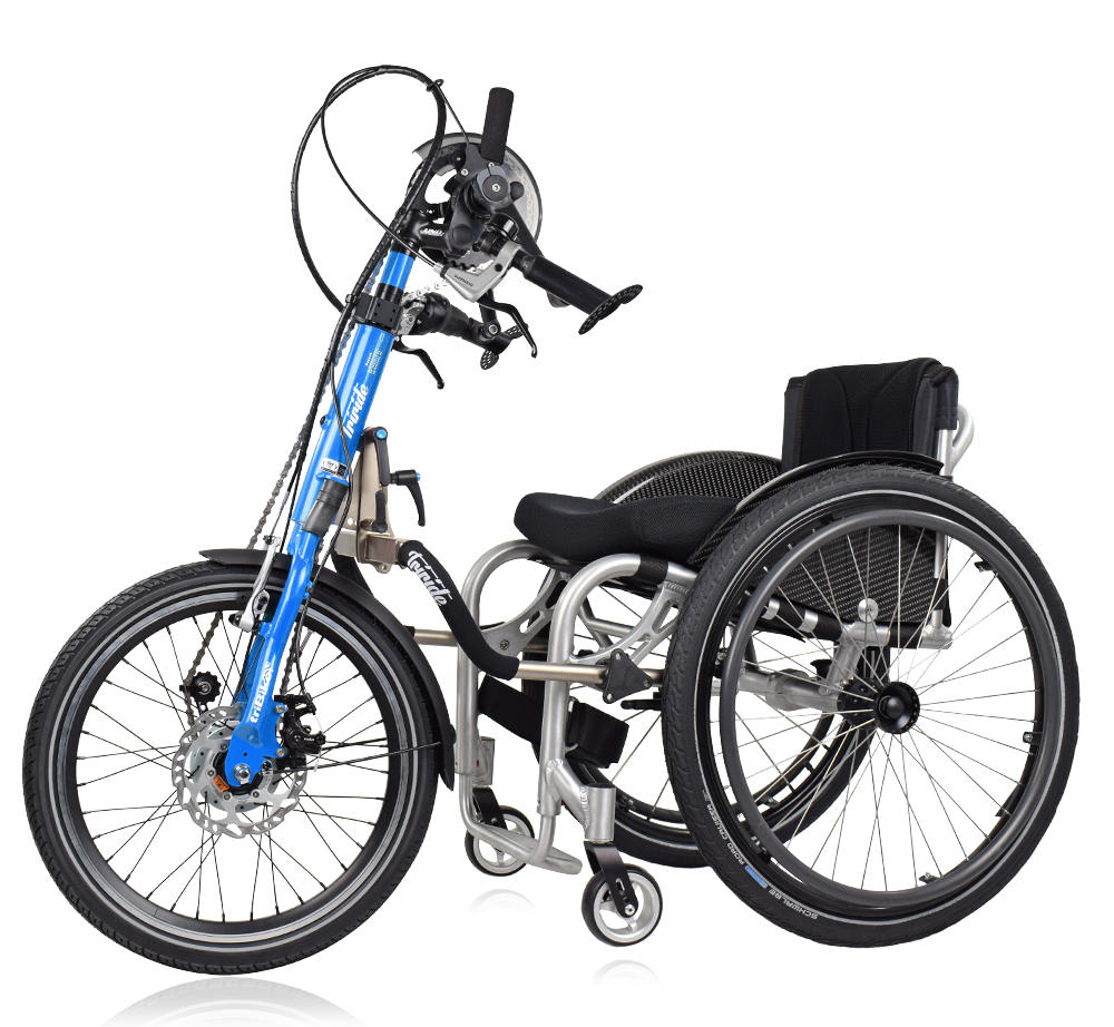 Tribike Triride hand cycle attachment for wheelchairs